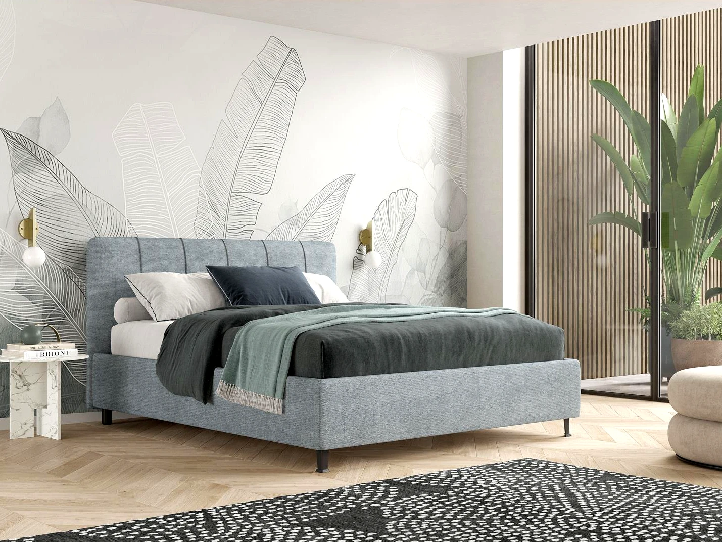 Letto contenitore con vano portaoggetti a ribalta