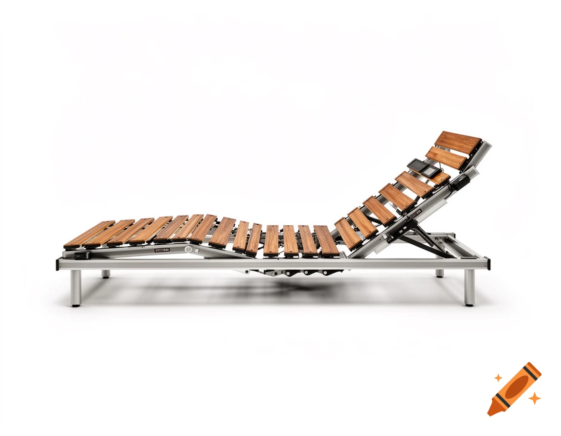 Rete elettrica articolata motorizzata — doghe in legno, struttura cromata, testata sollevata